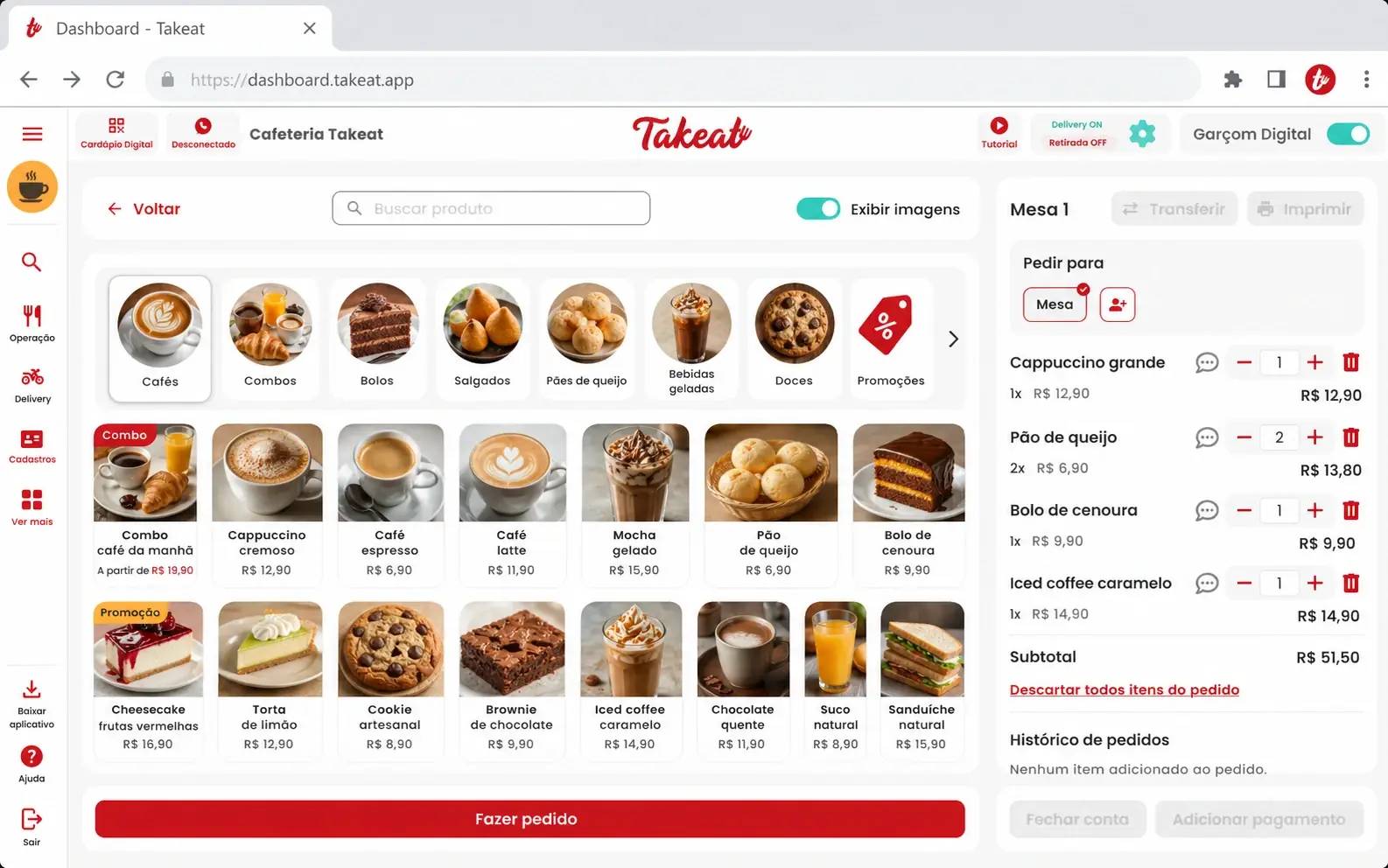 Sistema Takeat em operação em uma cafeteria