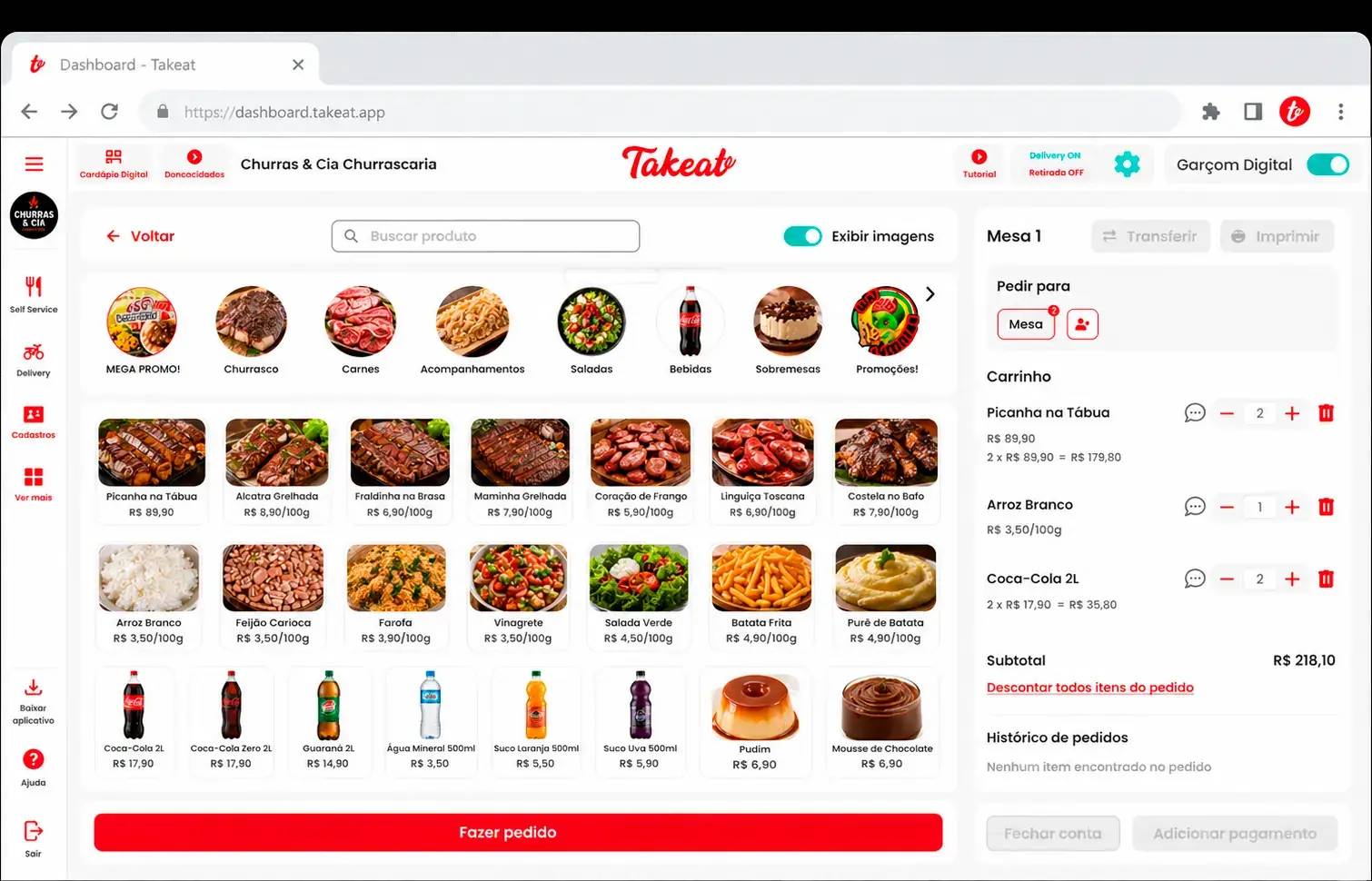 Sistema Takeat em operação em uma churrascaria