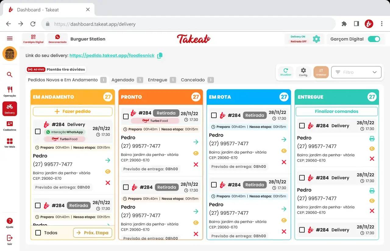 Sistema Takeat em operação em um delivery