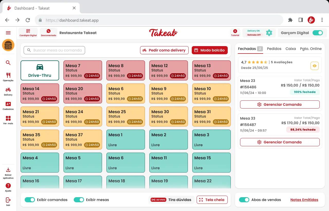 Mockup do sistema Takeat no PDV de balcão e caixa