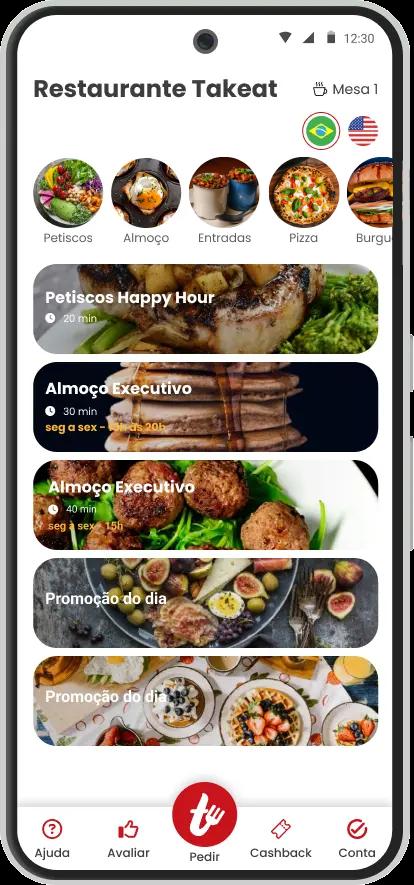 Mockup do Garçom Digital da Takeat exibido em smartphone