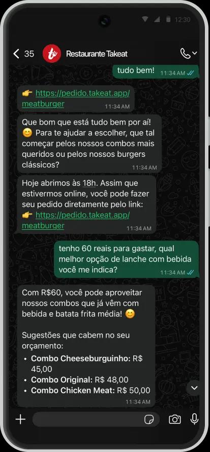 Mockup da IA de Atendimento Takeat