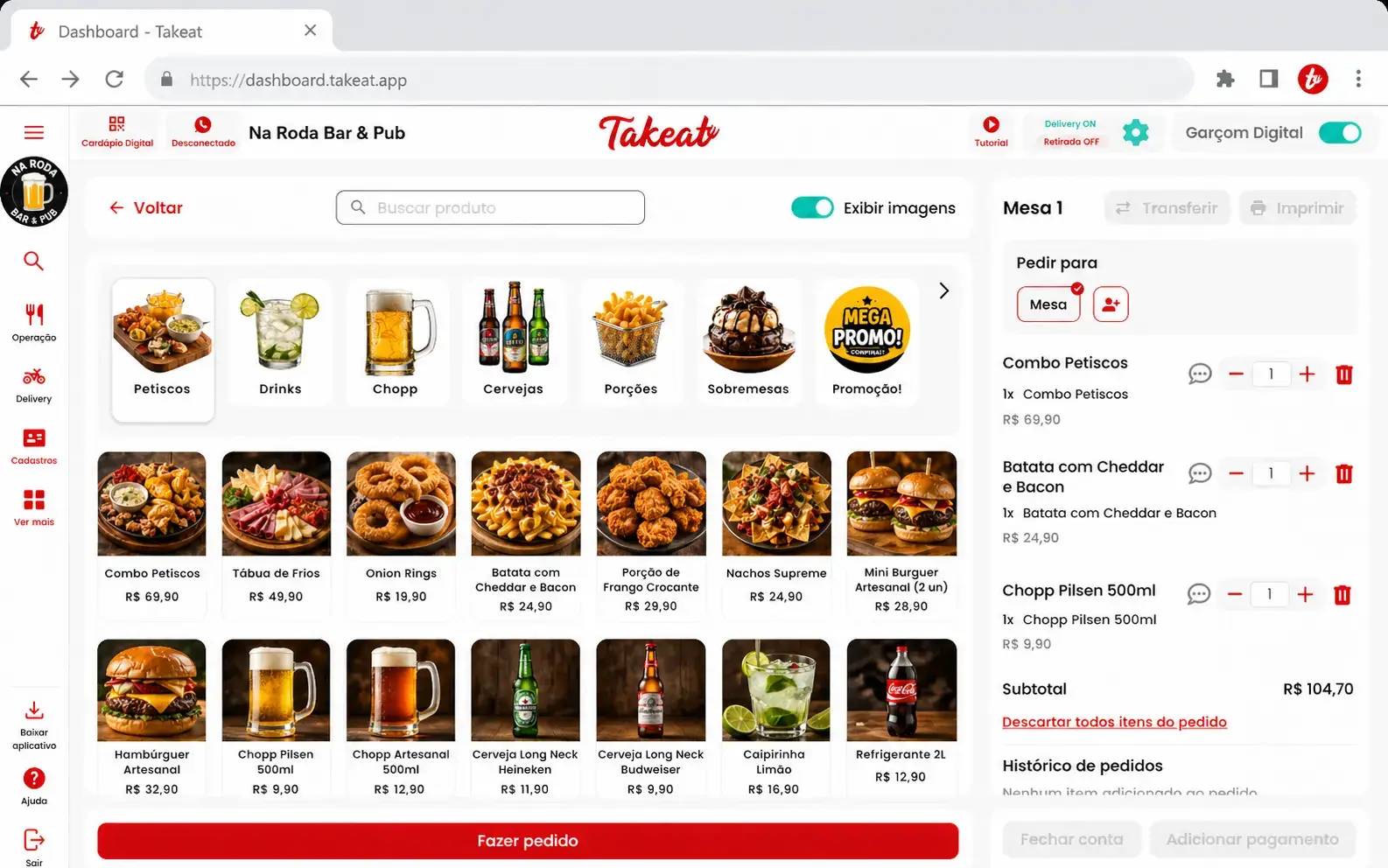 Sistema Takeat em operação em um bar