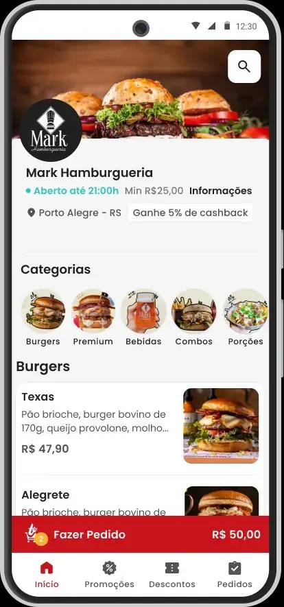 Takeat no app de delivery para hamburgueria