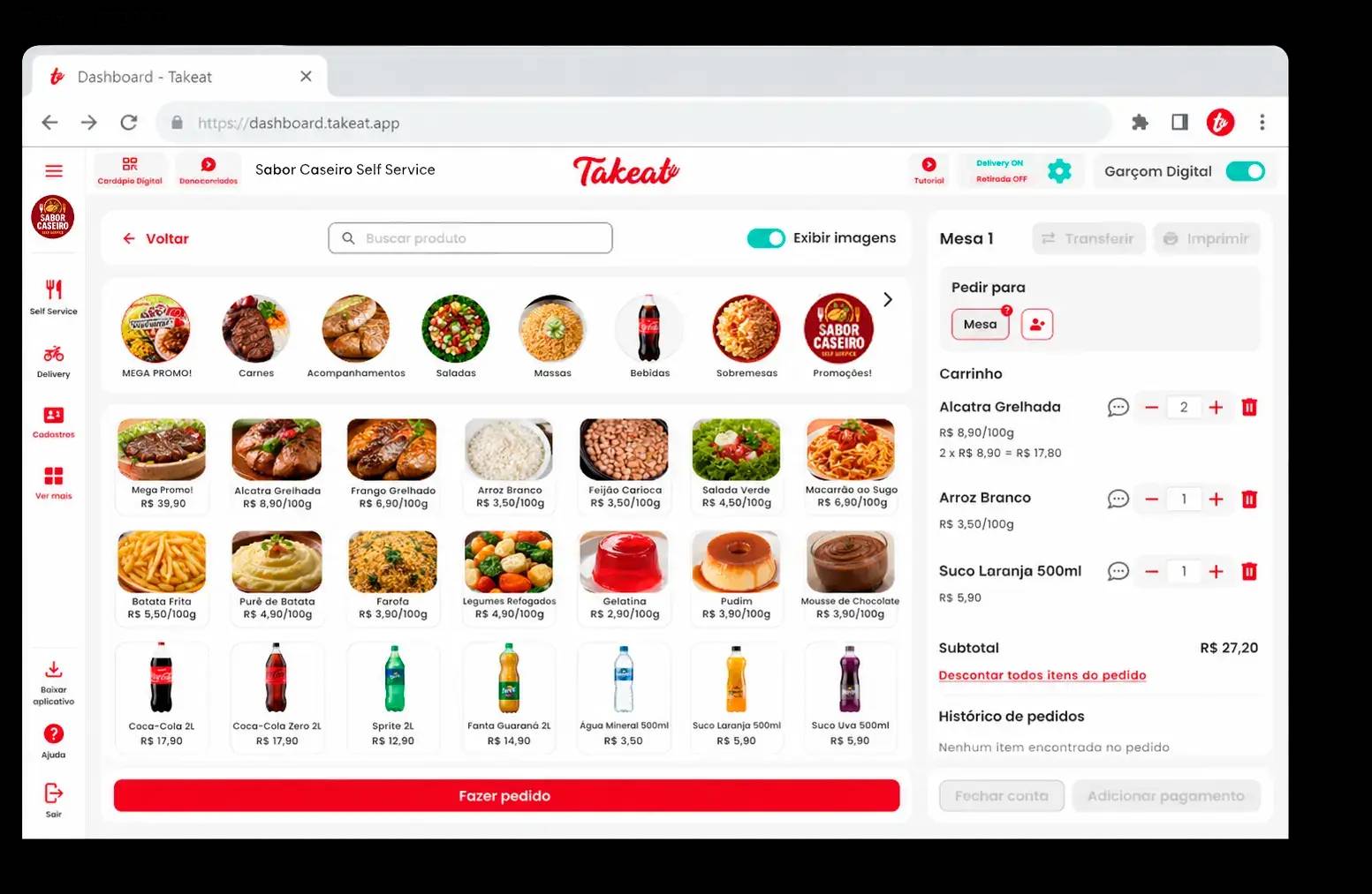Sistema Takeat em operação em um restaurante self-service